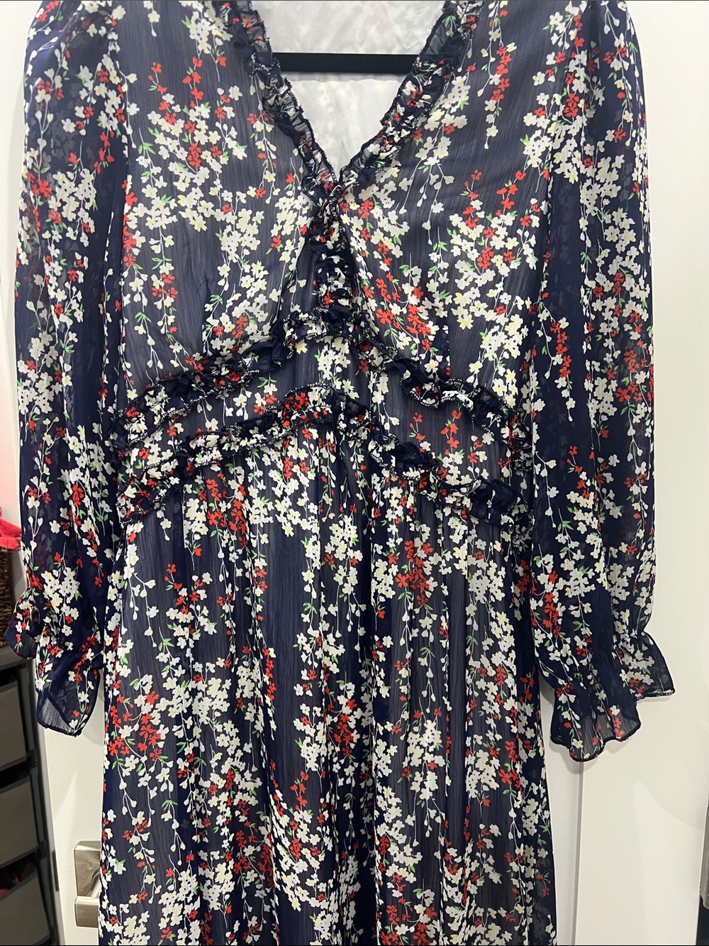 Amazon Essentials Navy Floral Ruffle Midi Dress - Picture 8 of 12